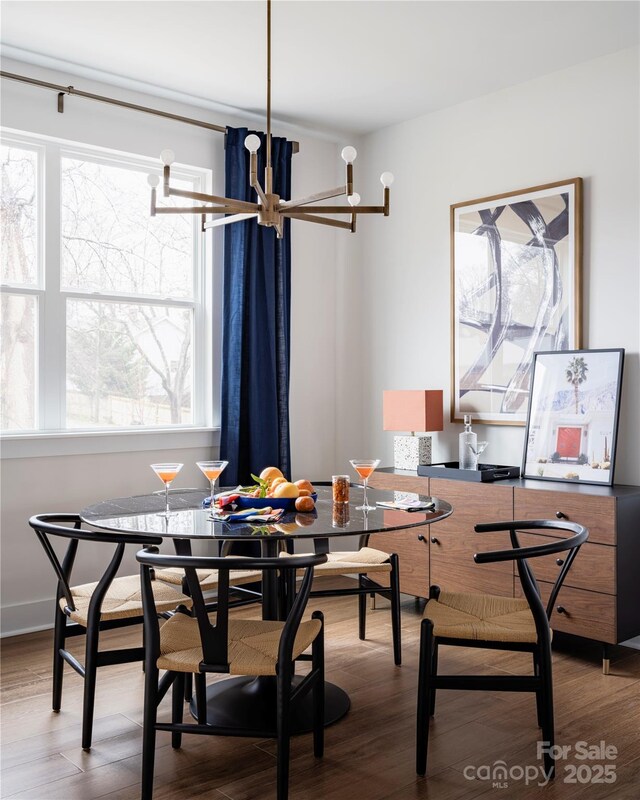 dining space with wood finished floors