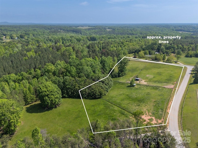 aerial view of property's location with a forest and property boundaries highlighted