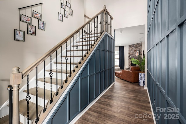 5014 Forest Hills Pl, Fort Mill, SC 29707 - stairway with wood finished floors and a high ceiling