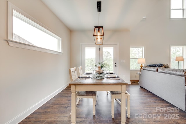 18011 Wilbanks Dr, Charlotte, NC 28278 - dining area featuring dark wood-style floors and baseboards