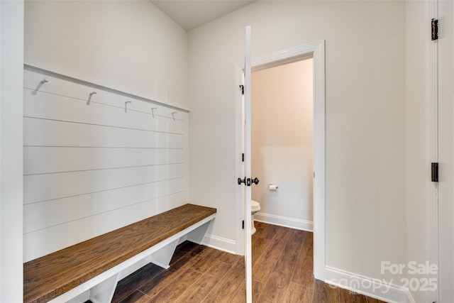 18011 Wilbanks Dr, Charlotte, NC 28278 - mudroom with dark wood-style floors and baseboards