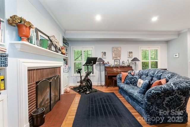 408 Idlewood Dr, Kannapolis, NC 28083 - living area featuring a fireplace, ornamental molding, healthy amount of natural light, and recessed lighting