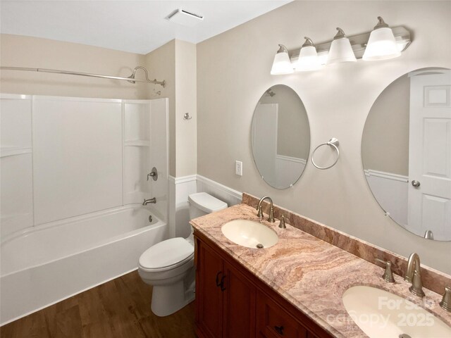 903 Furman Ct, Fort Mill, SC 29708 - full bathroom with toilet, wood finished floors, bathtub / shower combination, and double vanity