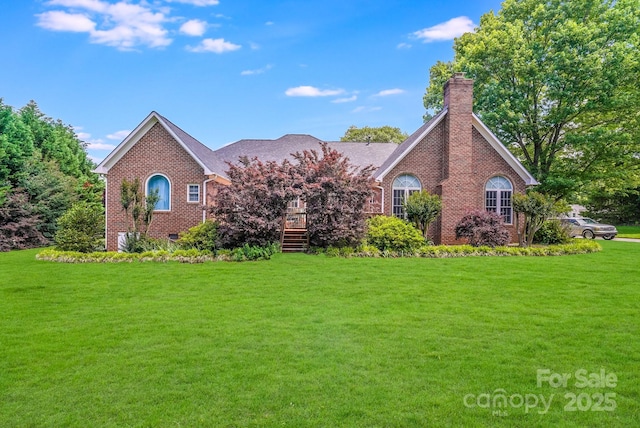 1337 Braeburn Rd NW, Concord, NC 28027 - view of front of property with brick siding, a front yard, and a chimney