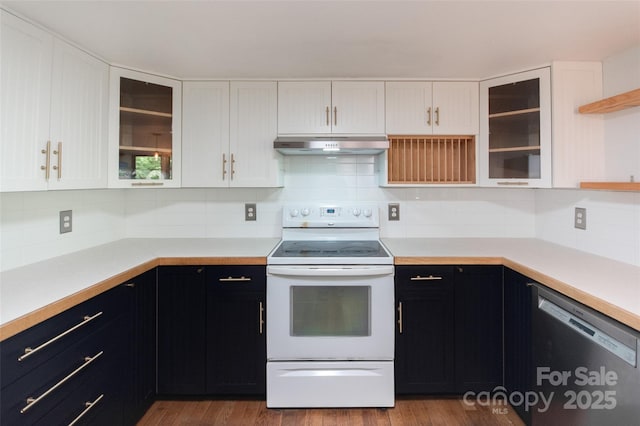 37 Geneva Cir Unit 1/2, Franklin, NC 28734 - kitchen with electric range, dishwasher, under cabinet range hood, and white cabinetry