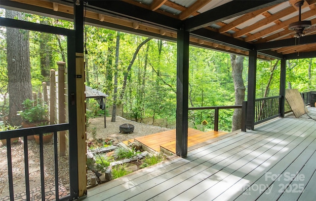 37 Geneva Cir Unit 1/2, Franklin, NC 28734 - deck featuring a wooded view and ceiling fan