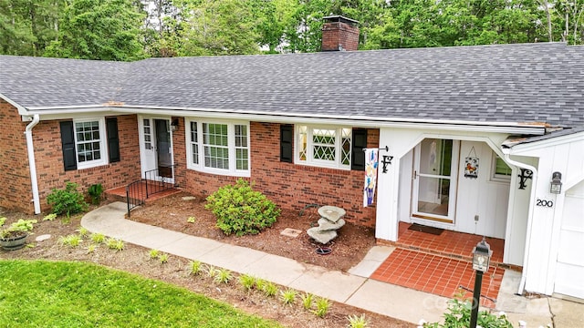 200 Woodside Dr, Morganton, NC 28655 - ranch-style house with a shingled roof, a chimney, and brick siding