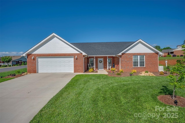 105 Kingston Pl, Spindale, NC 28160 - view of front facade with brick siding, a garage, a front yard, and concrete driveway