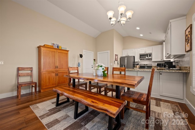 105 Kingston Pl, Spindale, NC 28160 - dining space with dark wood finished floors, a chandelier, recessed lighting, and high vaulted ceiling