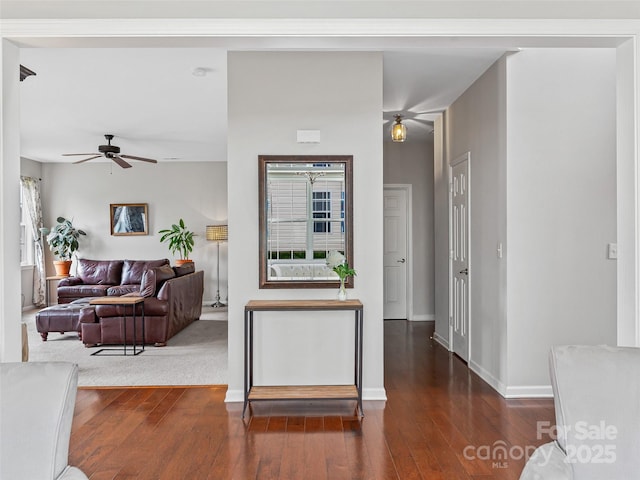 85 Lumber River Rd, Fletcher, NC 28732 - living area featuring hardwood / wood-style floors, a ceiling fan, and baseboards