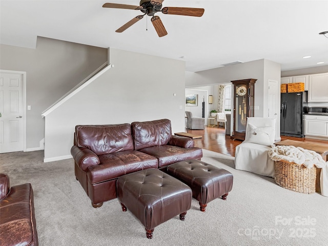 85 Lumber River Rd, Fletcher, NC 28732 - carpeted living area featuring ceiling fan and stairs