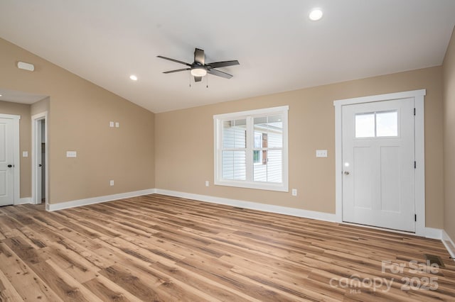 355 Northbrook Iii School Rd Unit 10, Vale, NC 28164 - foyer featuring light wood-type flooring, lofted ceiling, ceiling fan, baseboards, and recessed lighting