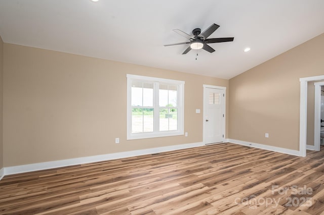 355 Northbrook Iii School Rd Unit 10, Vale, NC 28164 - unfurnished living room with lofted ceiling, wood finished floors, ceiling fan, baseboards, and recessed lighting