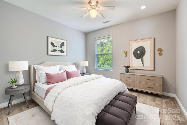 6335 Ziegler Ln, Charlotte, NC 28269 - bedroom featuring baseboards, a ceiling fan, recessed lighting, and light colored carpet