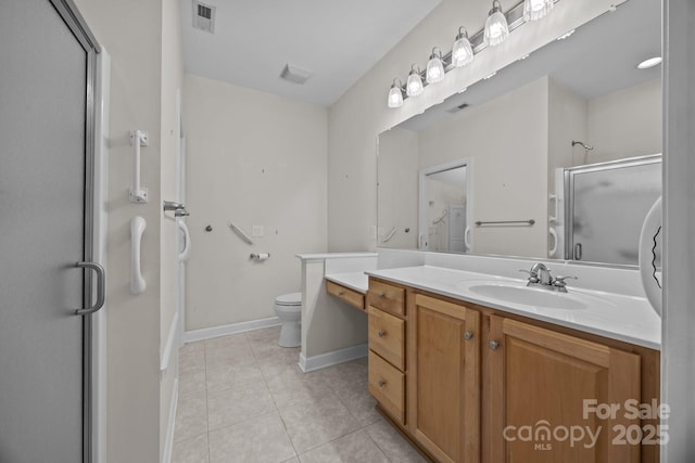 301 Garner Dr, Salisbury, NC 28146 - full bathroom featuring tile patterned flooring, a shower stall, toilet, baseboards, and vanity
