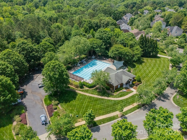 12039 Lawings Corner Dr, Huntersville, NC 28078 - drone / aerial view of a pool and a heavily wooded area