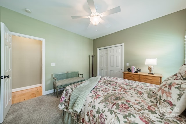 12039 Lawings Corner Dr, Huntersville, NC 28078 - bedroom with carpet, a closet, baseboards, and a ceiling fan