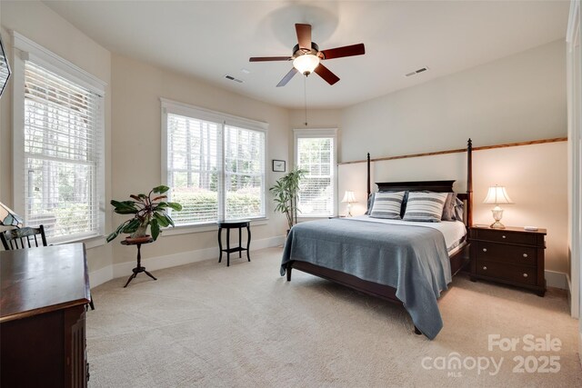 18311 Rosapenny Rd, Charlotte, NC 28278 - bedroom featuring light carpet, baseboards, and ceiling fan
