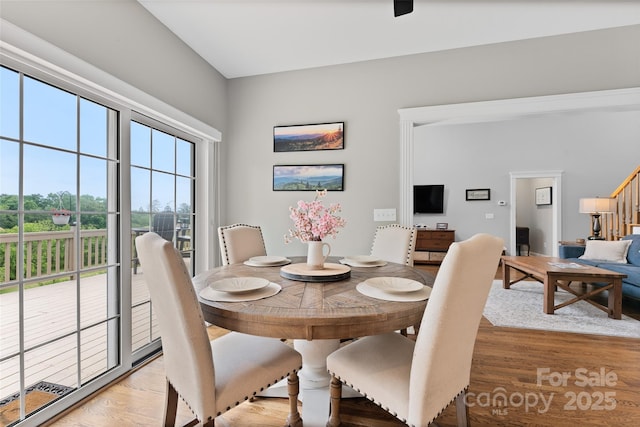 230 Fairway Falls Rd, Mills River, NC 28759 - dining space featuring light wood-type flooring and stairs