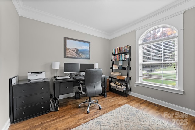 230 Fairway Falls Rd, Mills River, NC 28759 - office with ornamental molding, wood finished floors, baseboards, and healthy amount of natural light