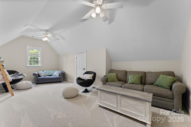 230 Fairway Falls Rd, Mills River, NC 28759 - living area with ceiling fan, light carpet, and lofted ceiling