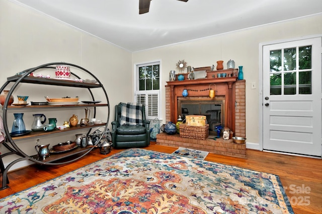 3430 Rea Rd, Charlotte, NC 28226 - sitting room featuring ornamental molding, a ceiling fan, and wood finished floors