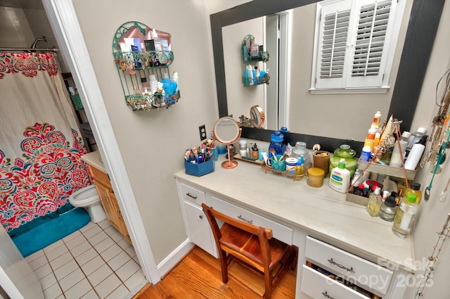 3430 Rea Rd, Charlotte, NC 28226 - full bath with vanity, a shower with curtain, tile patterned flooring, and baseboards