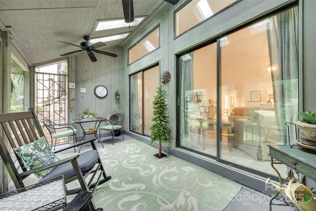 115 Pine Grove Cir, Clover, SC 29710 - sunroom / solarium featuring a ceiling fan, lofted ceiling, and a skylight