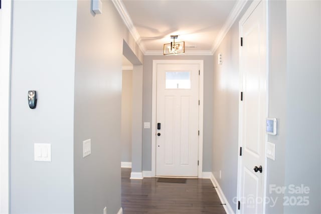 745 Garrett Green Way, Fort Mill, SC 29715 - doorway to outside with dark wood-type flooring, crown molding, and baseboards