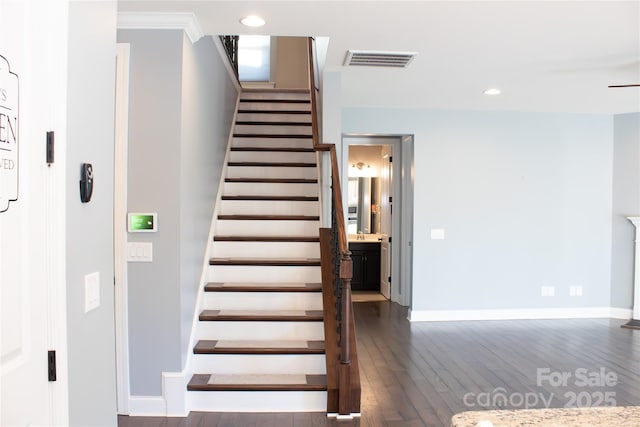 745 Garrett Green Way, Fort Mill, SC 29715 - stairs featuring baseboards, wood finished floors, and recessed lighting