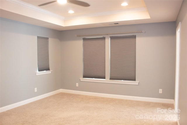 745 Garrett Green Way, Fort Mill, SC 29715 - carpeted spare room with a tray ceiling, ornamental molding, recessed lighting, ceiling fan, and baseboards