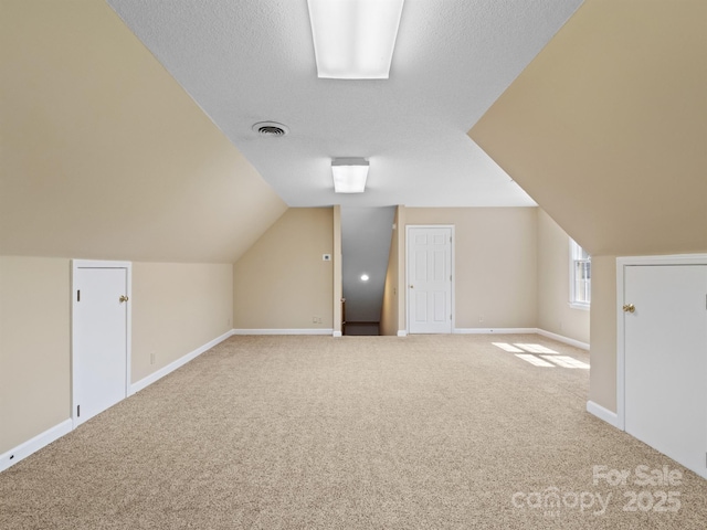 additional living space with carpet floors, baseboards, and lofted ceiling