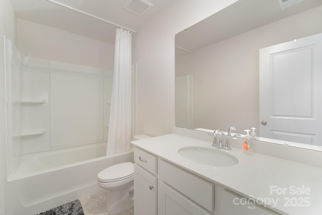 18026 Stark Way, Charlotte, NC 28278 - bathroom with toilet, shower / bath combination with curtain, vanity, and tile patterned flooring