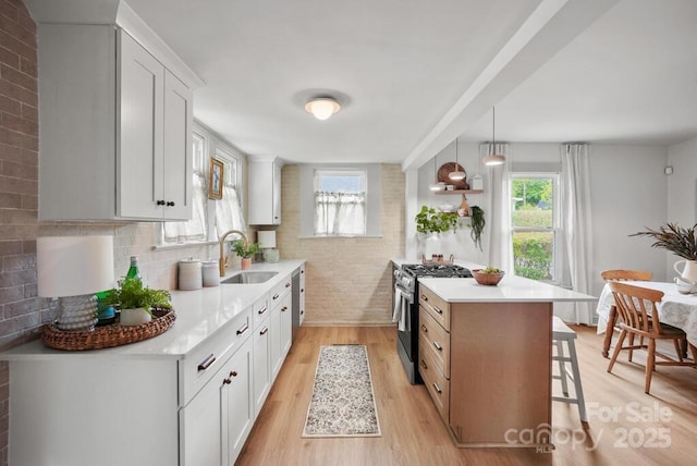 1000 Oakshade Ave, Kannapolis, NC 28083 - kitchen with stainless steel appliances, a sink, a breakfast bar area, and healthy amount of natural light