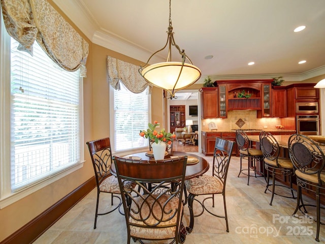 200 Waterby Way, Matthews, NC 28104 - dining area featuring crown molding, recessed lighting, and baseboards
