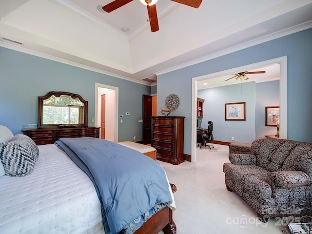 200 Waterby Way, Matthews, NC 28104 - bedroom with light carpet, crown molding, a desk, and a ceiling fan