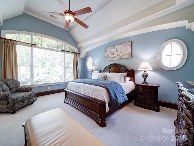 200 Waterby Way, Matthews, NC 28104 - carpeted bedroom with lofted ceiling, multiple windows, baseboards, and a ceiling fan
