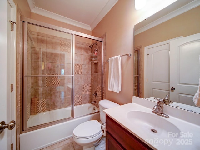 200 Waterby Way, Matthews, NC 28104 - bathroom with ornamental molding, toilet, vanity, and combined bath / shower with glass door