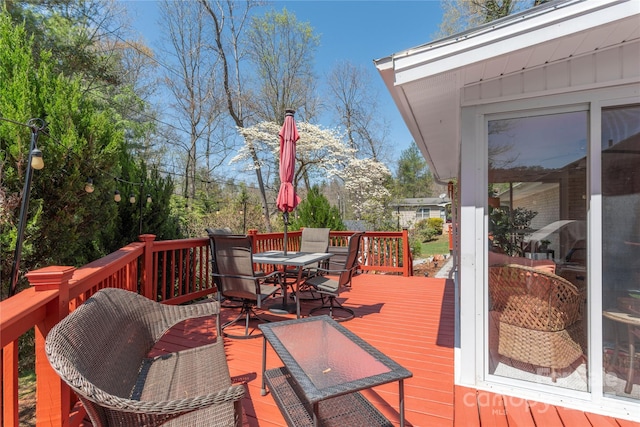 307 Tree Haven Blvd, Hendersonville, NC 28791 - wooden terrace featuring outdoor dining space