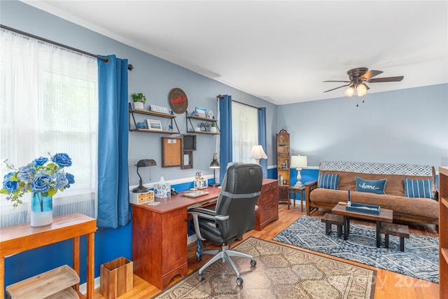 307 Tree Haven Blvd, Hendersonville, NC 28791 - home office featuring light wood finished floors and a ceiling fan