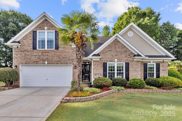 3820 Leela Palace Way, Fort Mill, SC 29708 - traditional-style house featuring brick siding, an attached garage, a front lawn, and driveway