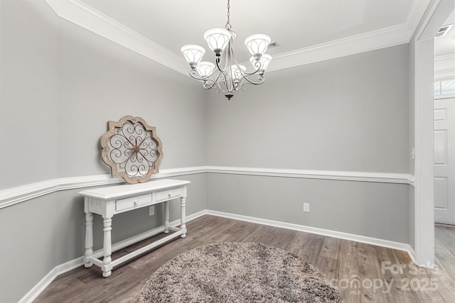 3820 Leela Palace Way, Fort Mill, SC 29708 - unfurnished dining area featuring crown molding, a chandelier, wood finished floors, and baseboards