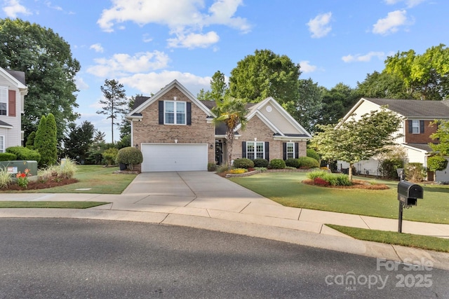3820 Leela Palace Way, Fort Mill, SC 29708 - traditional home with an attached garage, a front yard, brick siding, and driveway