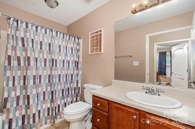 1221 Woodpecker Dr, Clover, SC 29710 - bathroom with toilet, vanity, curtained shower, and tile patterned flooring