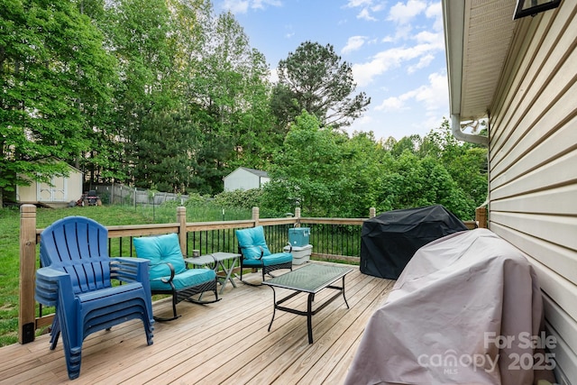 1221 Woodpecker Dr, Clover, SC 29710 - deck with an outdoor living space and grilling area