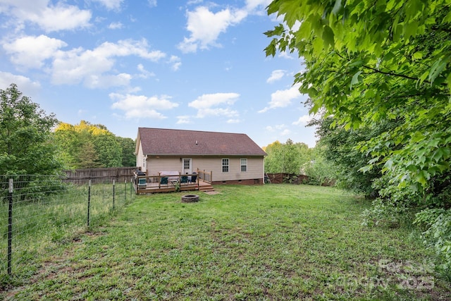 1221 Woodpecker Dr, Clover, SC 29710 - rear view of house with crawl space, a deck, and an outdoor fire pit