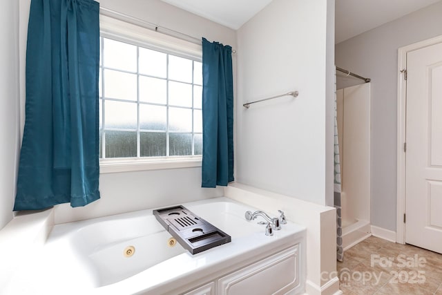 1221 Woodpecker Dr, Clover, SC 29710 - full bathroom with a whirlpool tub, a walk in shower, and tile patterned flooring