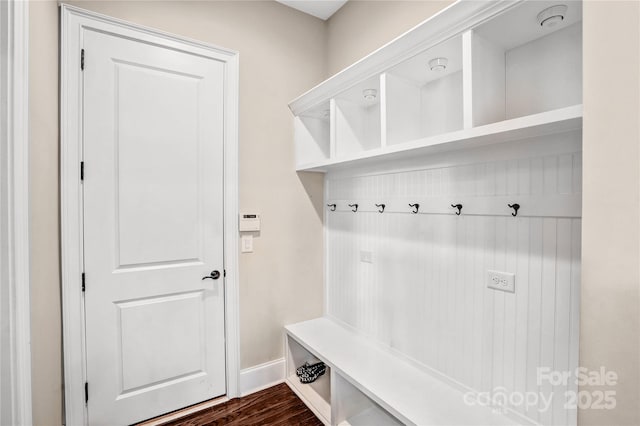 13204 Feale Ct, Charlotte, NC 28278 - mudroom with baseboards and dark wood finished floors
