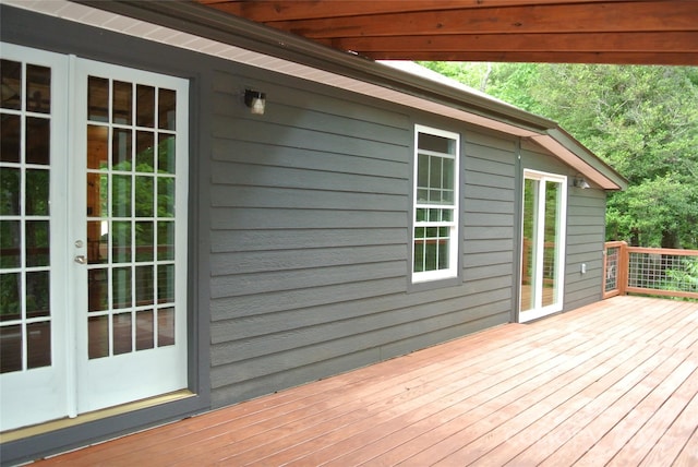 wooden deck with french doors