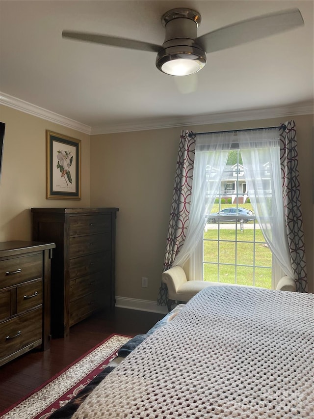 517 Grassy Creek Run, Chester, SC 29706 - bedroom with access to exterior, ornamental molding, dark wood-type flooring, and baseboards